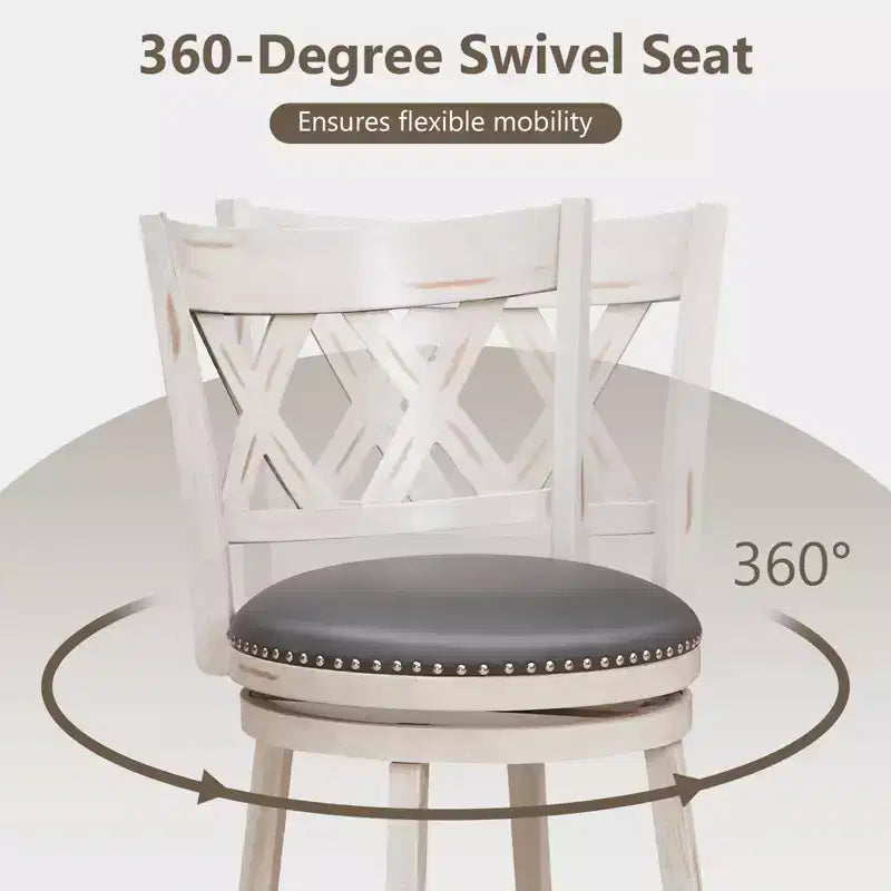 Costway Set di 2 Sgabelli da Bar Anticato a Mano Girevoli con Seduta Larga 51 cm, Altezza Bancone 65 cm