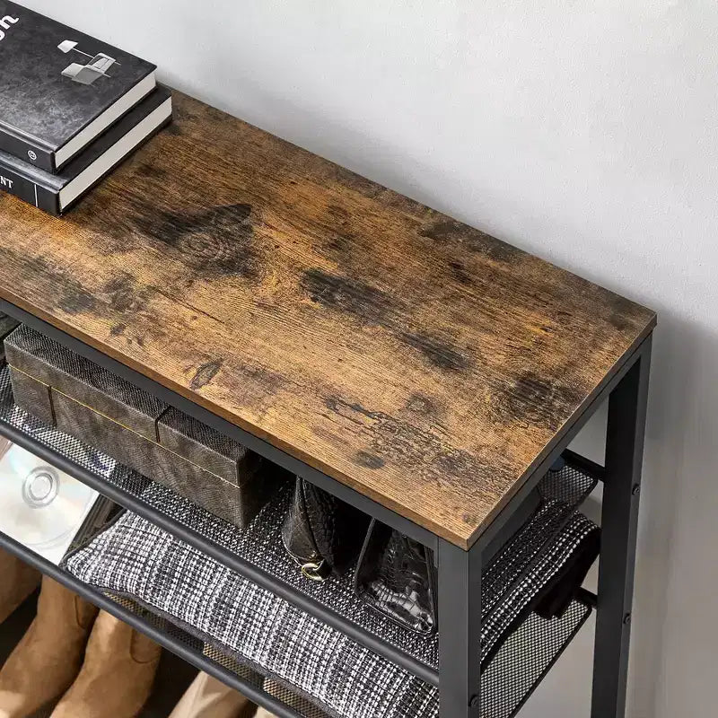 Scarpiera a 8 Ripiani, Organizzatore di Scarpe, per 32-40 Paia di Scarpe, Grande Organizer Scarpiera con 7 Ripiani in Rete Metallica, Marrone Rustico e Nero