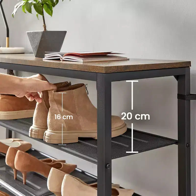 Scarpiera a 8 Ripiani, Organizzatore di Scarpe, per 32-40 Paia di Scarpe, Grande Organizer Scarpiera con 7 Ripiani in Rete Metallica, Marrone Rustico e Nero
