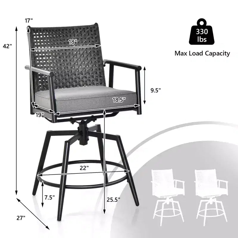 Set di sgabelli da bar girevoli a 360° Costway, altezza bancone, con struttura in metallo