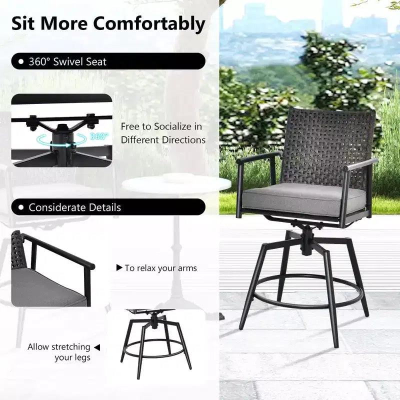 Set di sgabelli da bar girevoli a 360° Costway, altezza bancone, con struttura in metallo