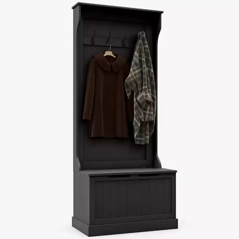 HOMCOM 3-In-1 Entryway Hall Tree with Storage Bench, Coat Rack with Four Hooks, and Shoe Storage