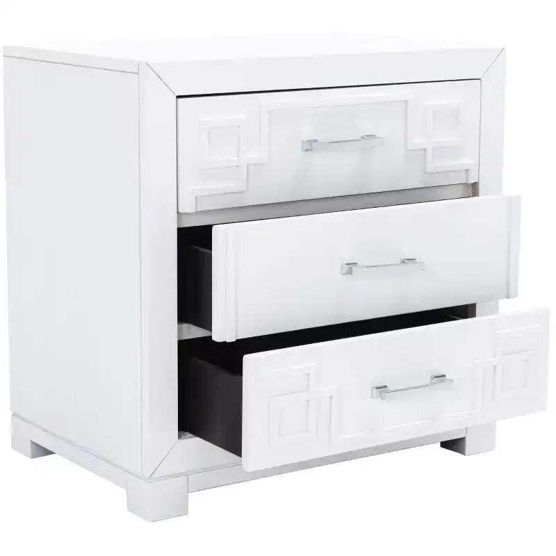 Comodino Raina con 3 cassetti e motivo a chiave greca - FOX6278 - Safavieh Couture