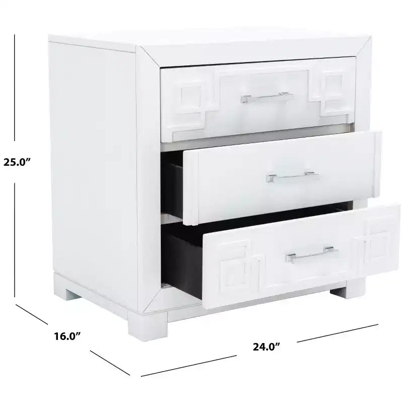 Comodino Raina con 3 cassetti e motivo a chiave greca - FOX6278 - Safavieh Couture