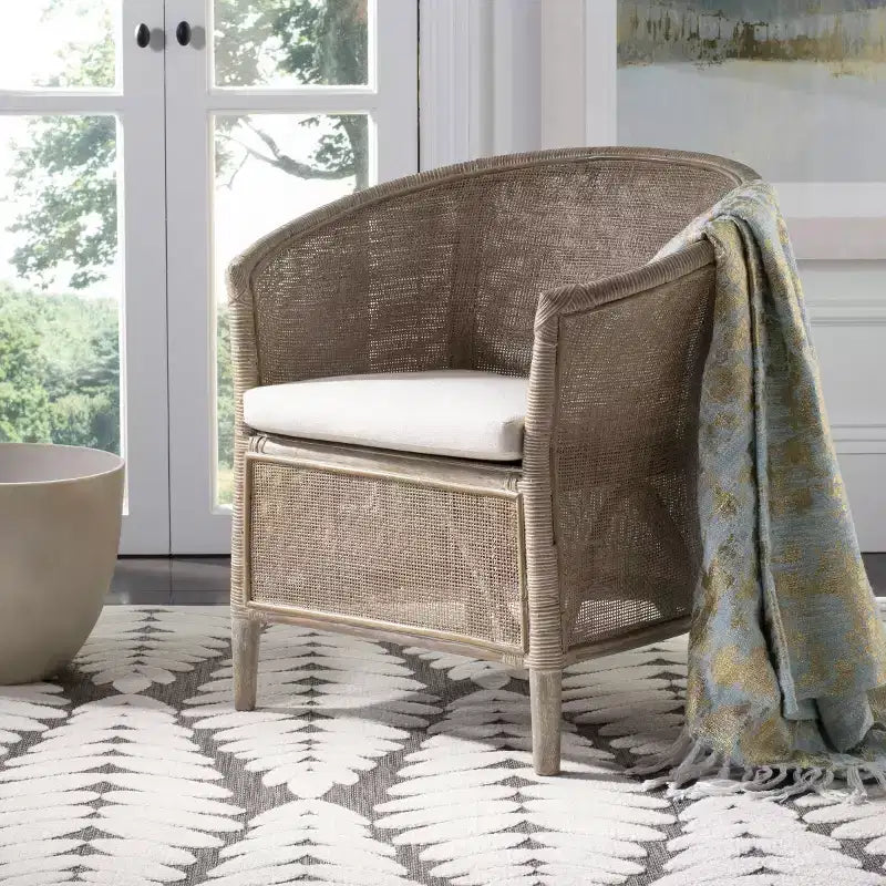 Poltrona Alexana in Rattan - ACH6502A - Bianco/Grigio sbiancato - Safavieh