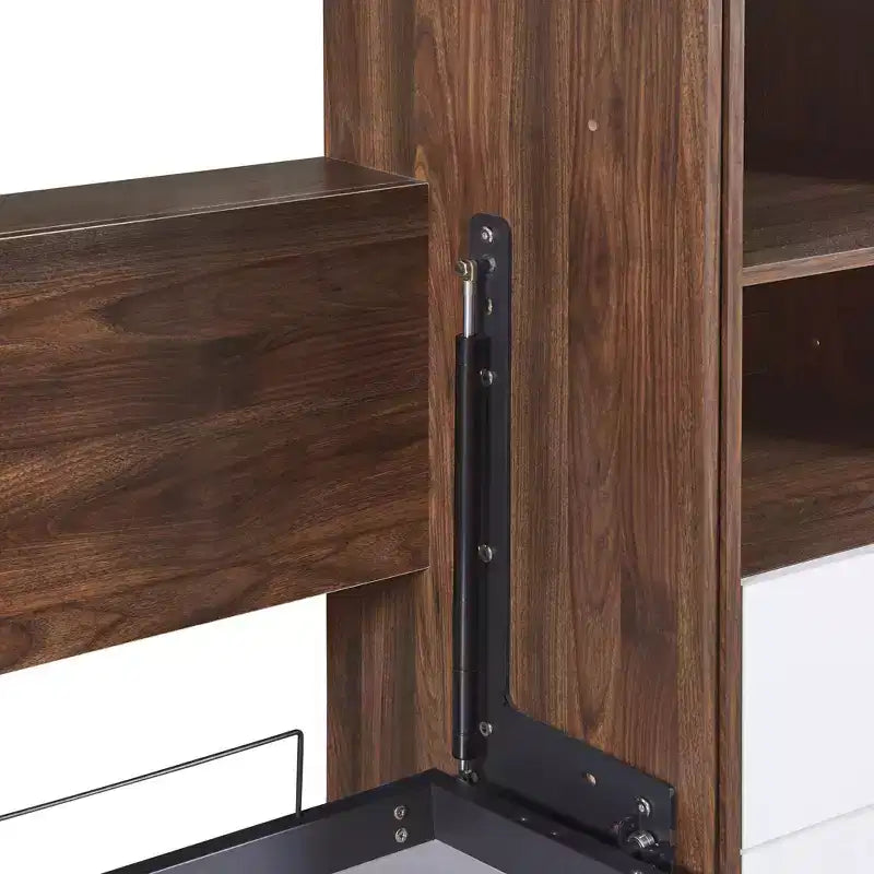 Letto a scomparsa matrimoniale/singolo con armadio, bianco+noce-ModernLuxe