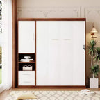 Letto a scomparsa matrimoniale/singolo con armadio, bianco+noce-ModernLuxe