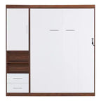 Letto a scomparsa matrimoniale/singolo con armadio, bianco+noce-ModernLuxe