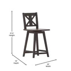 Sgabello da pranzo girevole in legno stile rustico moderno Emma e Oliver con schienale intagliato decorativo