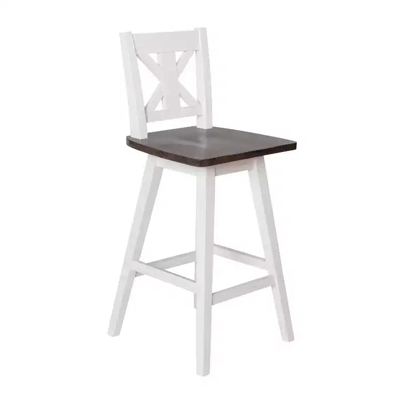 Sgabello da pranzo girevole in legno stile rustico moderno Emma e Oliver con schienale intagliato decorativo