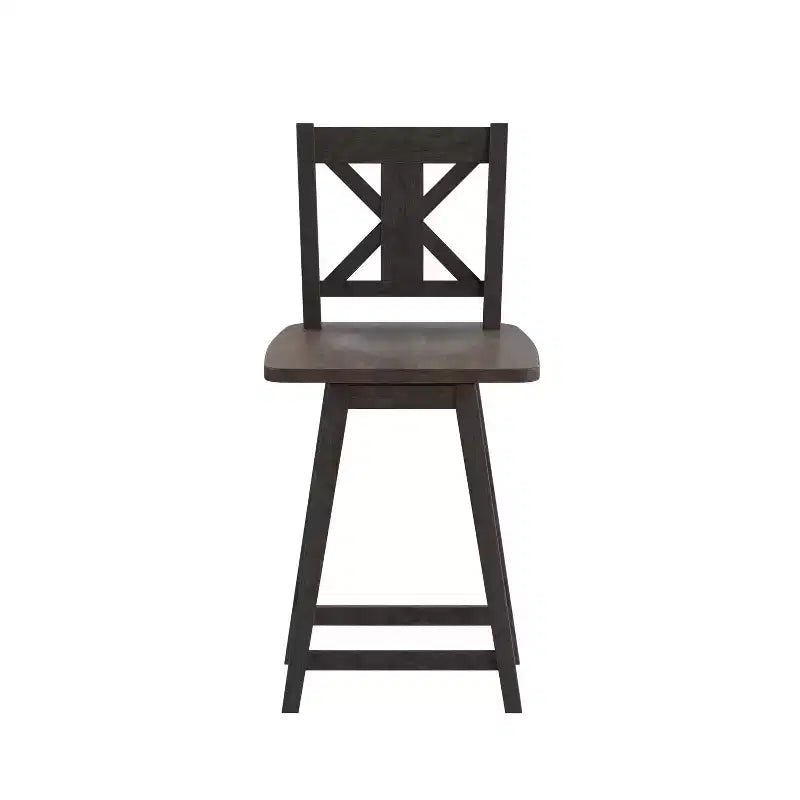 Sgabello da pranzo girevole in legno stile rustico moderno Emma e Oliver con schienale intagliato decorativo