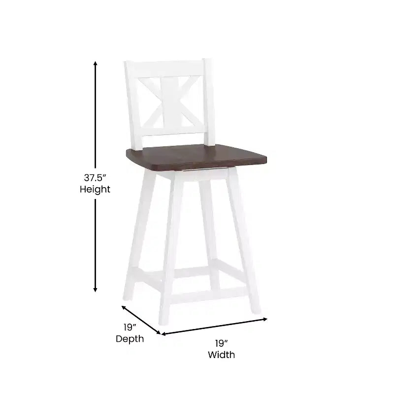 Sgabello da pranzo girevole in legno stile rustico moderno Emma e Oliver con schienale intagliato decorativo