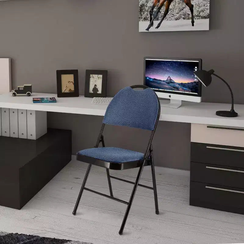 Sedia Pieghevole in Metallo Elama 4 Pezzi con Sedile Imbottito, Blu Scuro