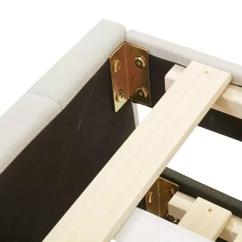 Letto a piattaforma matrimoniale/una piazza e mezza, struttura in legno imbottita con letto estraibile singolo e 3 cassetti - ModernLuxe