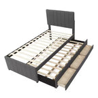 Letto a piattaforma matrimoniale/una piazza e mezza, struttura in legno imbottita con letto estraibile singolo e 3 cassetti - ModernLuxe