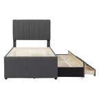 Letto a piattaforma matrimoniale/una piazza e mezza, struttura in legno imbottita con letto estraibile singolo e 3 cassetti - ModernLuxe