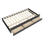 Letto a piattaforma matrimoniale/una piazza e mezza, struttura in legno imbottita con letto estraibile singolo e 3 cassetti - ModernLuxe