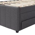 Letto a piattaforma matrimoniale/una piazza e mezza, struttura in legno imbottita con letto estraibile singolo e 3 cassetti - ModernLuxe