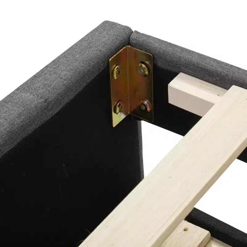 Letto a piattaforma matrimoniale/una piazza e mezza, struttura in legno imbottita con letto estraibile singolo e 3 cassetti - ModernLuxe
