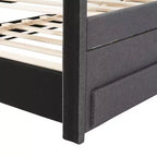 Letto a piattaforma matrimoniale/una piazza e mezza, struttura in legno imbottita con letto estraibile singolo e 3 cassetti - ModernLuxe
