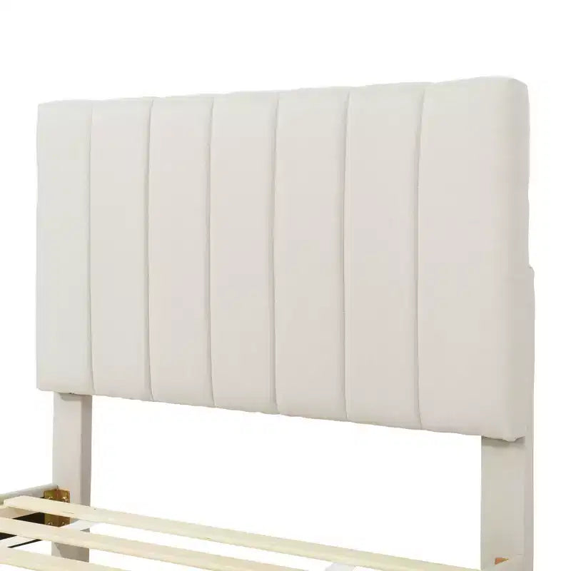 Letto a piattaforma matrimoniale/una piazza e mezza, struttura in legno imbottita con letto estraibile singolo e 3 cassetti - ModernLuxe