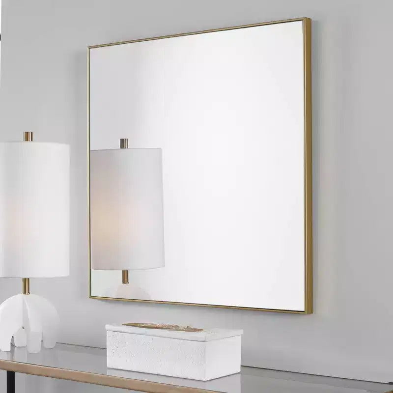 Specchio da parete decorativo quadrato Uttermost da 28" con cornice moderna in oro spazzolato per bagno, camera da letto, soggiorno, ufficio, casa