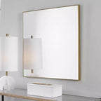 Specchio da parete decorativo quadrato Uttermost da 28" con cornice moderna in oro spazzolato per bagno, camera da letto, soggiorno, ufficio, casa