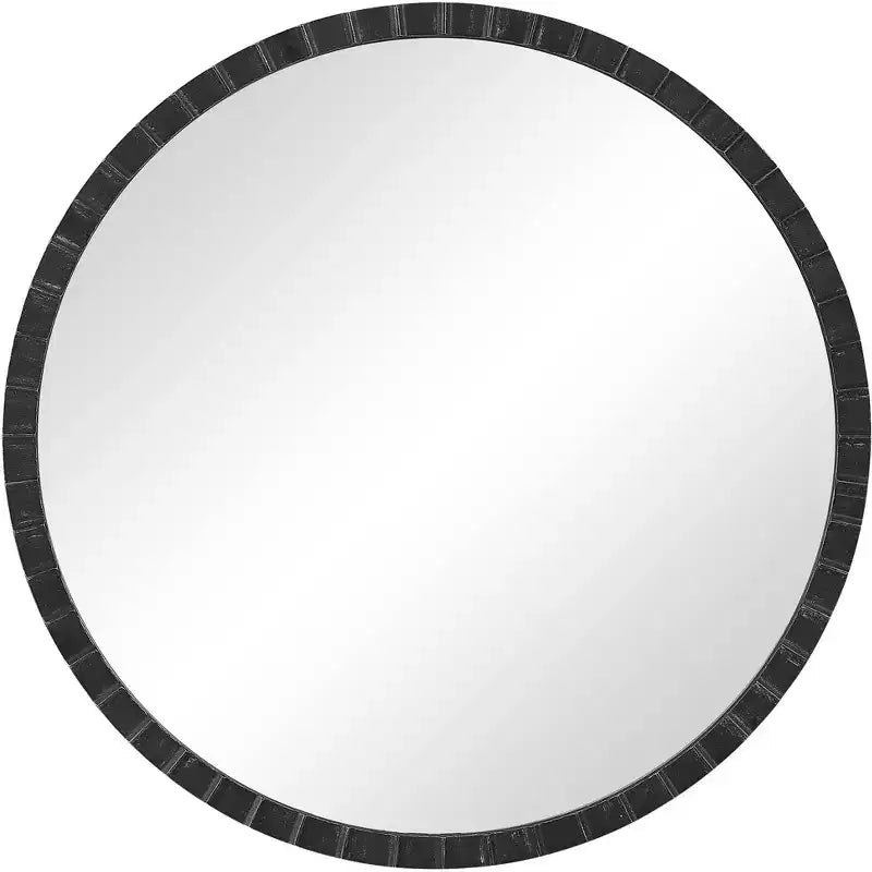 Uttermost Round Vanity Accent Wall Mirror Industrial Distressed Black Iron Frame 34 Wide for Bathroom Bedroom Living Room Home