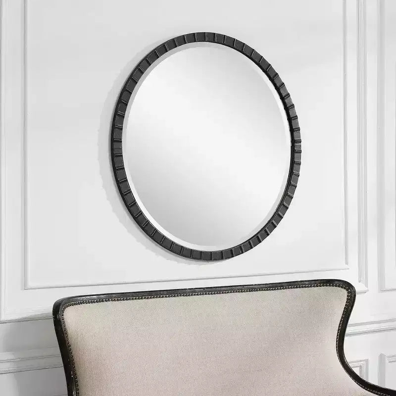 Specchio da parete rotondo Uttermost Accent Vanity, cornice in ferro nero anticato industriale, largo 34 pollici, per bagno, camera da letto, soggiorno, casa