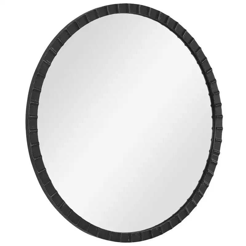 Specchio da parete rotondo Uttermost Accent Vanity, cornice in ferro nero anticato industriale, largo 34 pollici, per bagno, camera da letto, soggiorno, casa
