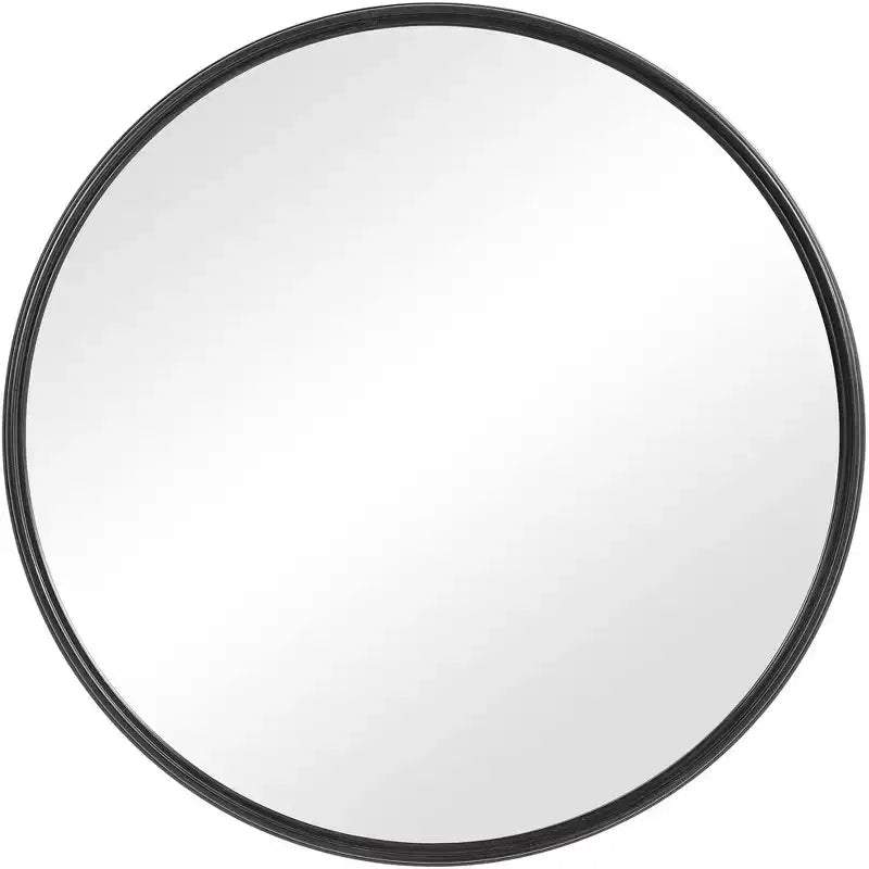Uttermost Round Vanity Decorative Wall Mirror Modern Aged Satin Black Solid Iron Frame 35 Wide for Bathroom Bedroom Living Room
