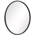 Specchio da parete decorativo rotondo per vanità Uttermost, moderno, in ferro massiccio invecchiato nero satinato, 89 cm di larghezza, per bagno, camera da letto, soggiorno