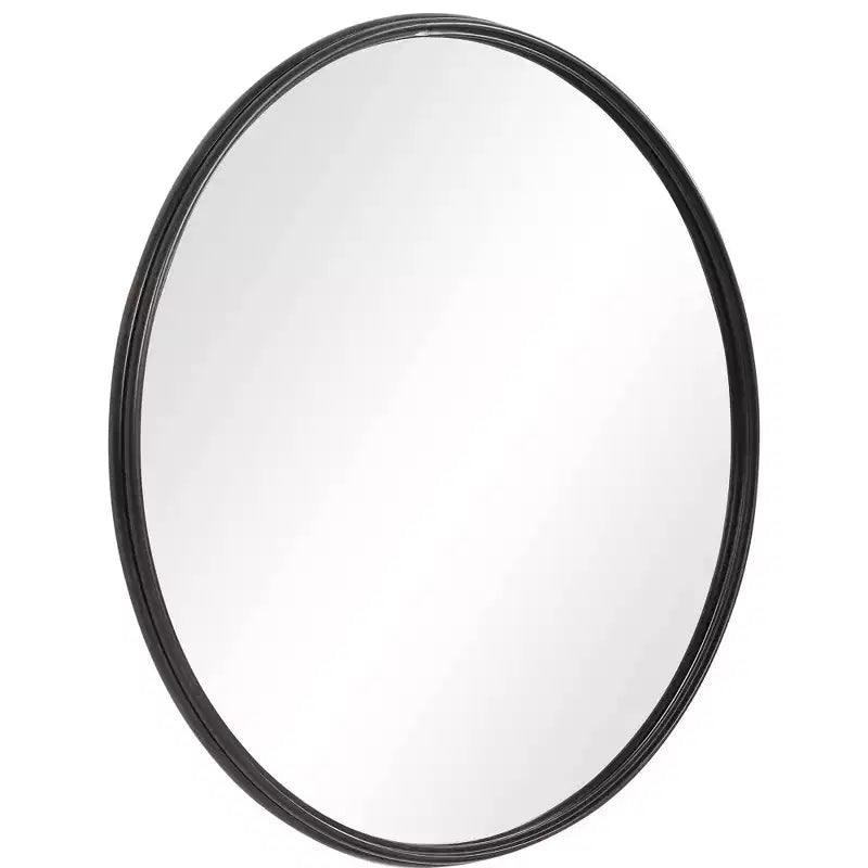 Specchio da parete decorativo rotondo per vanità Uttermost, moderno, in ferro massiccio invecchiato nero satinato, 89 cm di larghezza, per bagno, camera da letto, soggiorno
