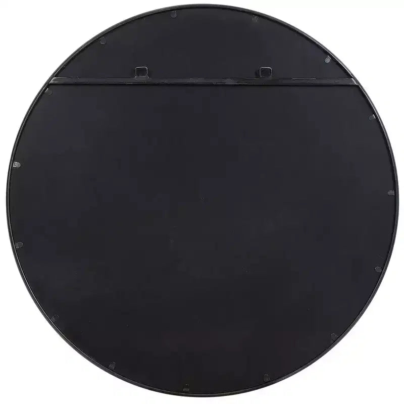 Specchio da parete decorativo rotondo per vanità Uttermost, moderno, in ferro massiccio invecchiato nero satinato, 89 cm di larghezza, per bagno, camera da letto, soggiorno