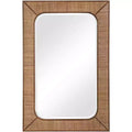 Uttermost Rectangular Vanity Accent Wall Mirror Modern Beveled Maple Stain Rattan Frame 28 Wide for Bathroom Bedroom Living Room