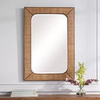 Specchio da Parete Rettangolare Accent Uttermost Moderno con Cornice in Rattan Color Acero con Bordo Smussato, 71 cm di Larghezza, per Bagno, Camera da Letto, Soggiorno
