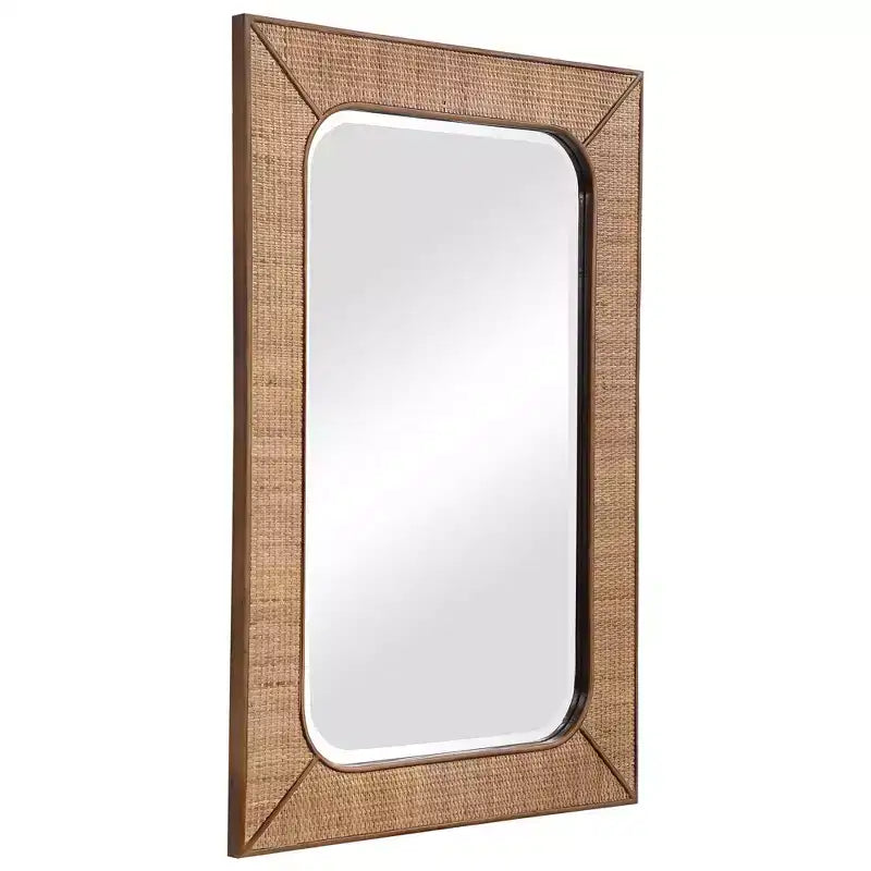 Specchio da Parete Rettangolare Accent Uttermost Moderno con Cornice in Rattan Color Acero con Bordo Smussato, 71 cm di Larghezza, per Bagno, Camera da Letto, Soggiorno