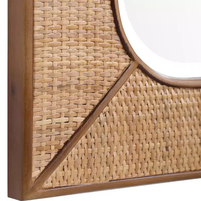 Specchio da Parete Rettangolare Accent Uttermost Moderno con Cornice in Rattan Color Acero con Bordo Smussato, 71 cm di Larghezza, per Bagno, Camera da Letto, Soggiorno