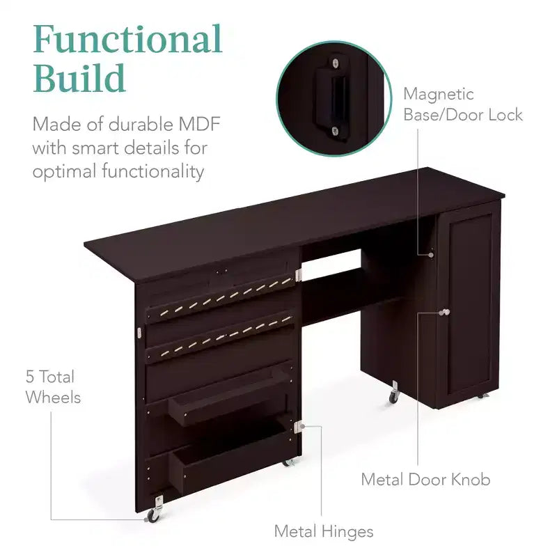 Best Choice Products Tavolo da Cucito Pieghevole Portatile Multiuso Grande con Ante Magnetiche, Contenitore per Artigianato