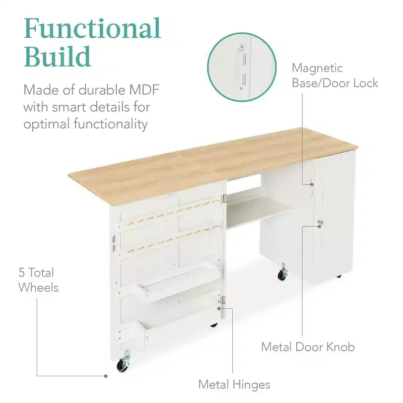 Best Choice Products Tavolo da Cucito Pieghevole Portatile Multiuso Grande con Ante Magnetiche, Contenitore per Artigianato