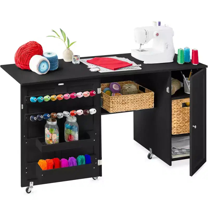 Best Choice Products Tavolo da Cucito Pieghevole Portatile Multiuso Grande con Ante Magnetiche, Contenitore per Artigianato