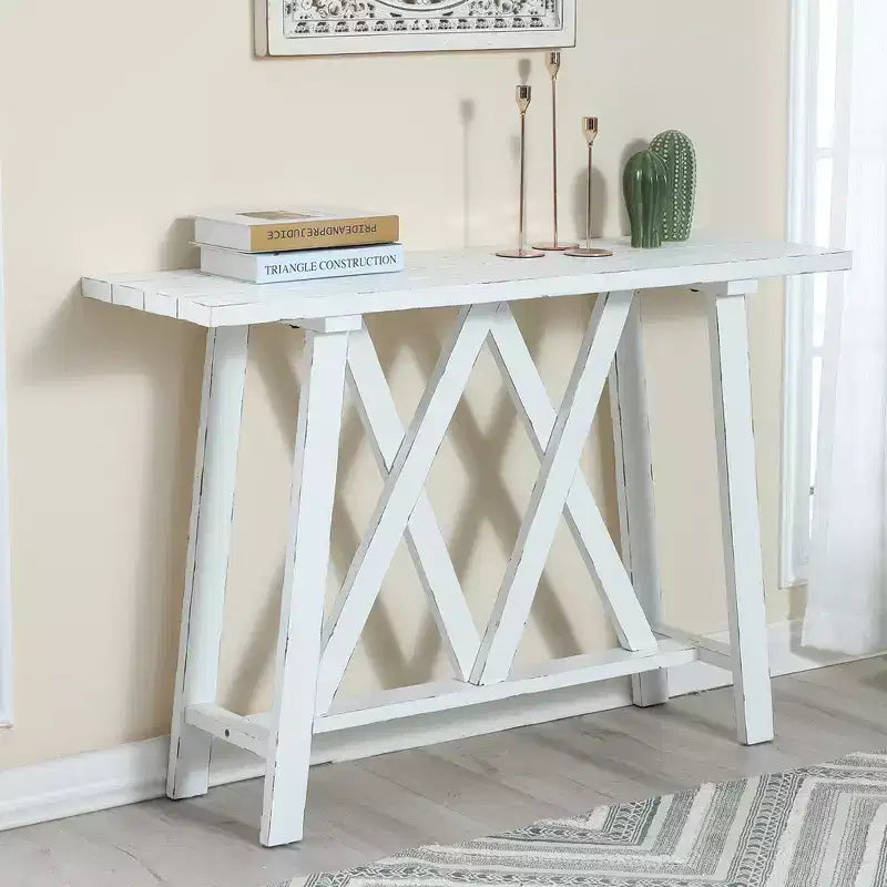 Consolle e tavolo da ingresso LuxenHome Farmhouse bianchi da 48 W