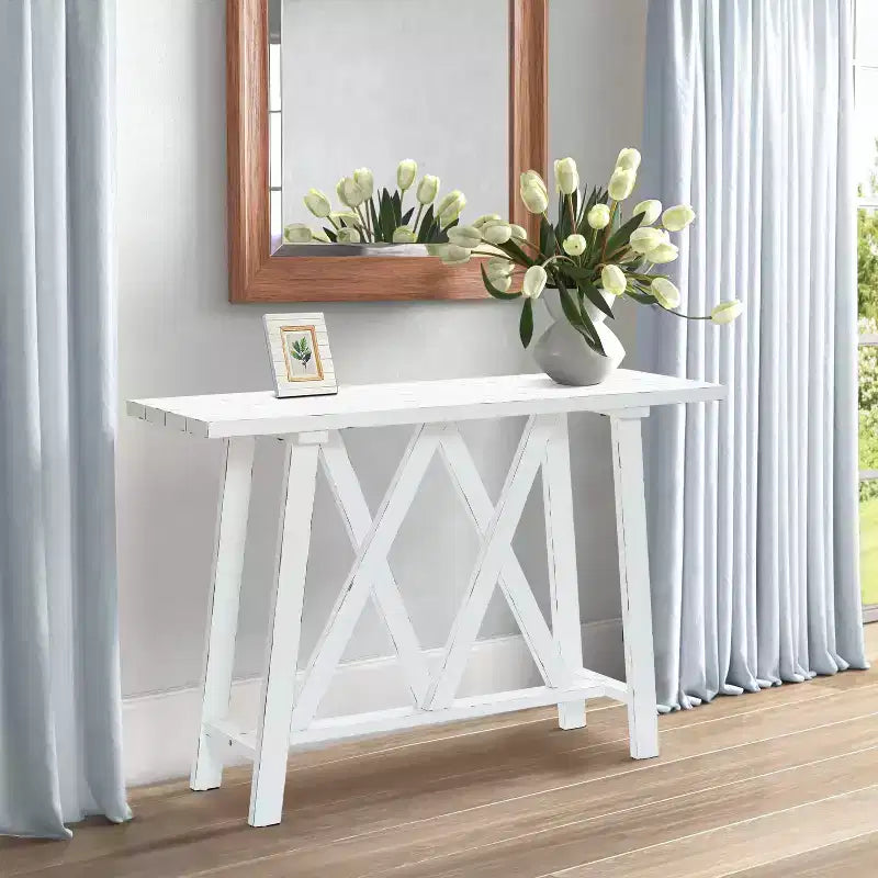 Consolle e tavolo da ingresso LuxenHome Farmhouse bianchi da 48 W