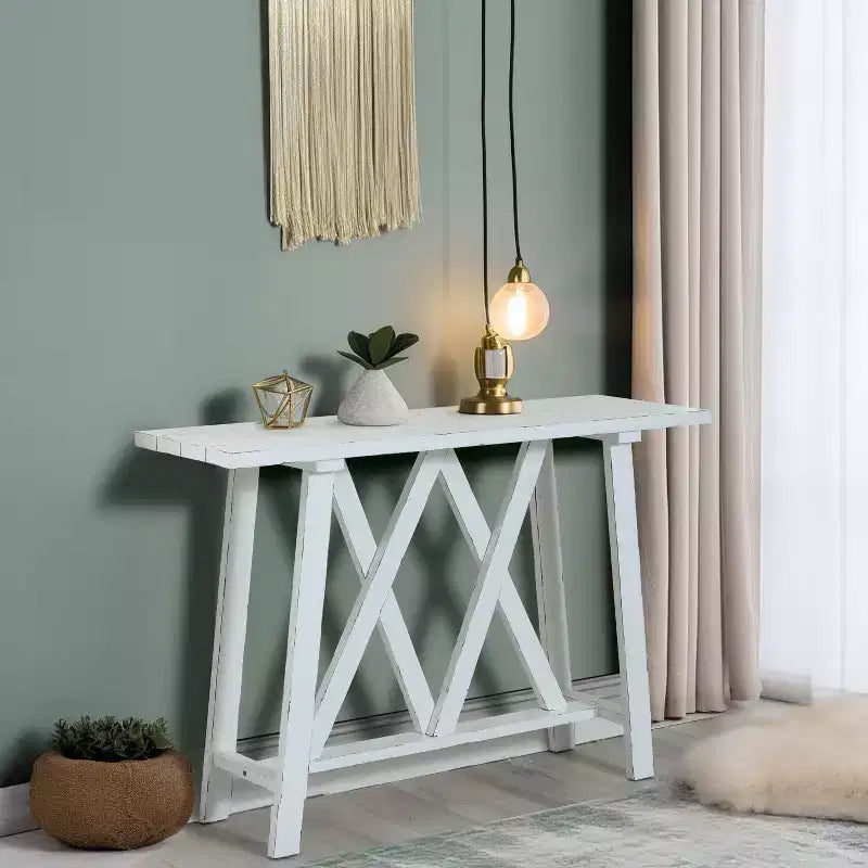 Consolle e tavolo da ingresso LuxenHome Farmhouse bianchi da 48 W