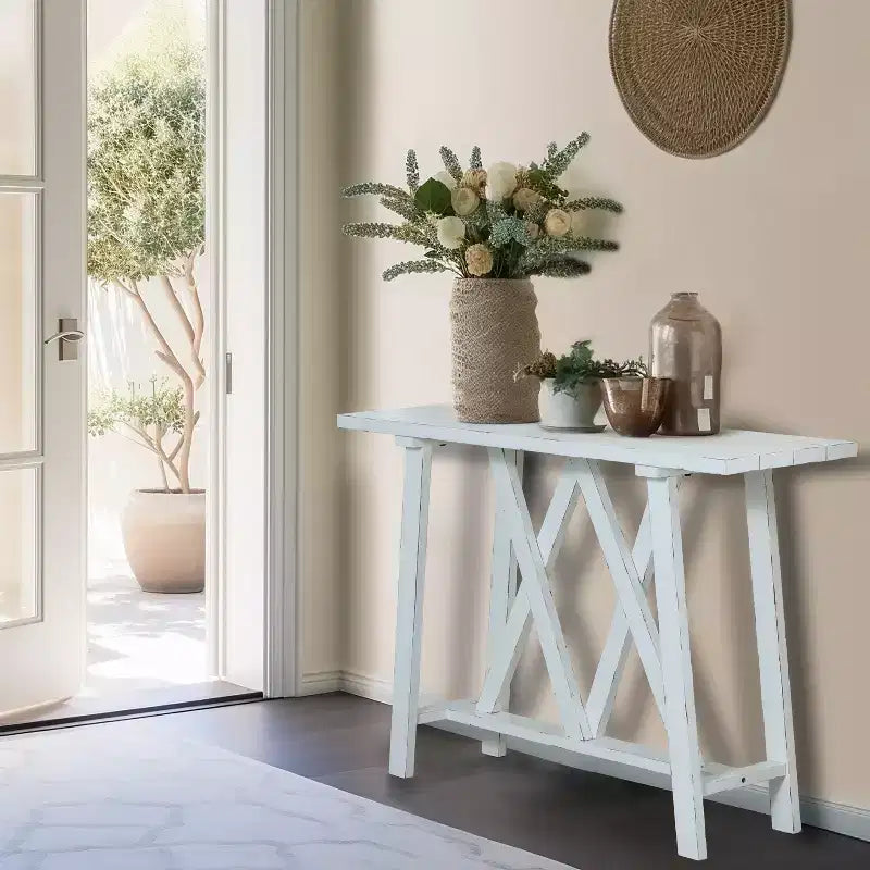 Consolle e tavolo da ingresso LuxenHome Farmhouse bianchi da 48 W