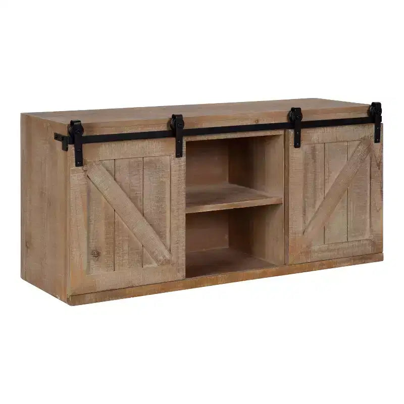 Kate and Laurel Cates Decorative Wood Wall Storage Cabinet with Sliding Barn Doors, 30x10x14, Rustic Brown