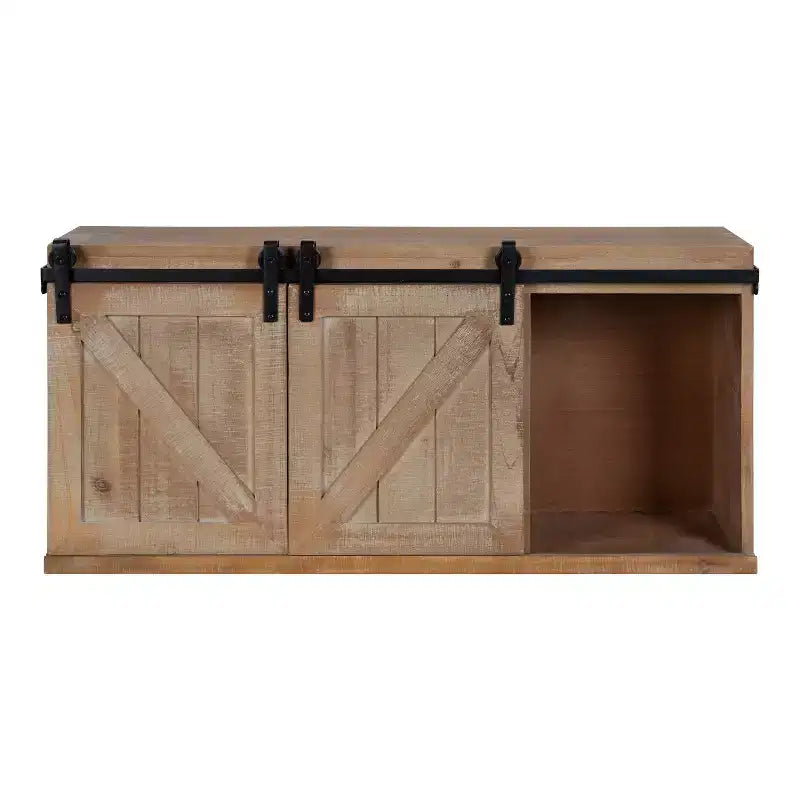 Kate and Laurel Cates Armadietto Decorativo da Parete in Legno con Ante Scorrevoli a Stile Fienile, 30x10x14, Marrone Rustico