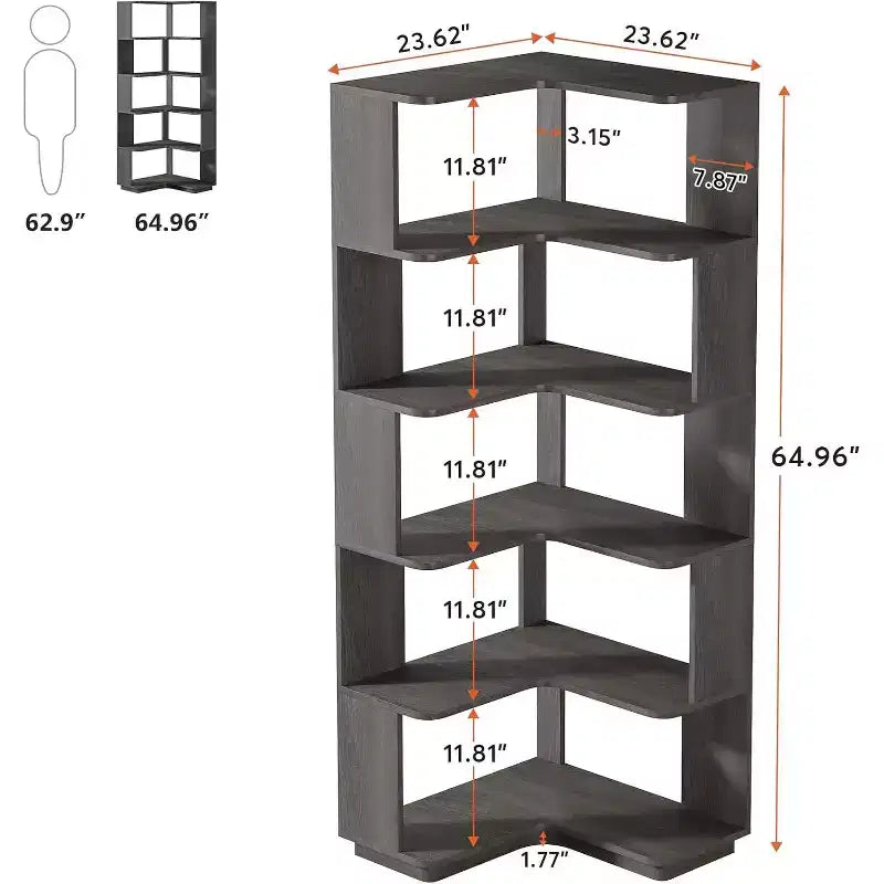 Tribesigns Scaffale angolare 64.9", Libreria a 6 ripiani con pannello anticaduta, Scaffale portaoggetti a forma di L autoportante