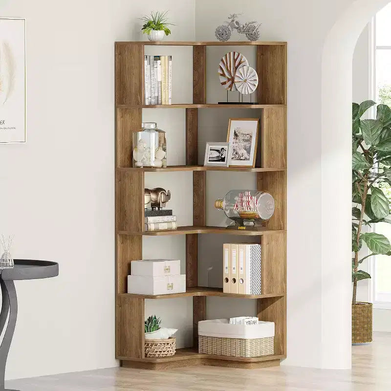Tribesigns Scaffale angolare 64.9", Libreria a 6 ripiani con pannello anticaduta, Scaffale portaoggetti a forma di L autoportante