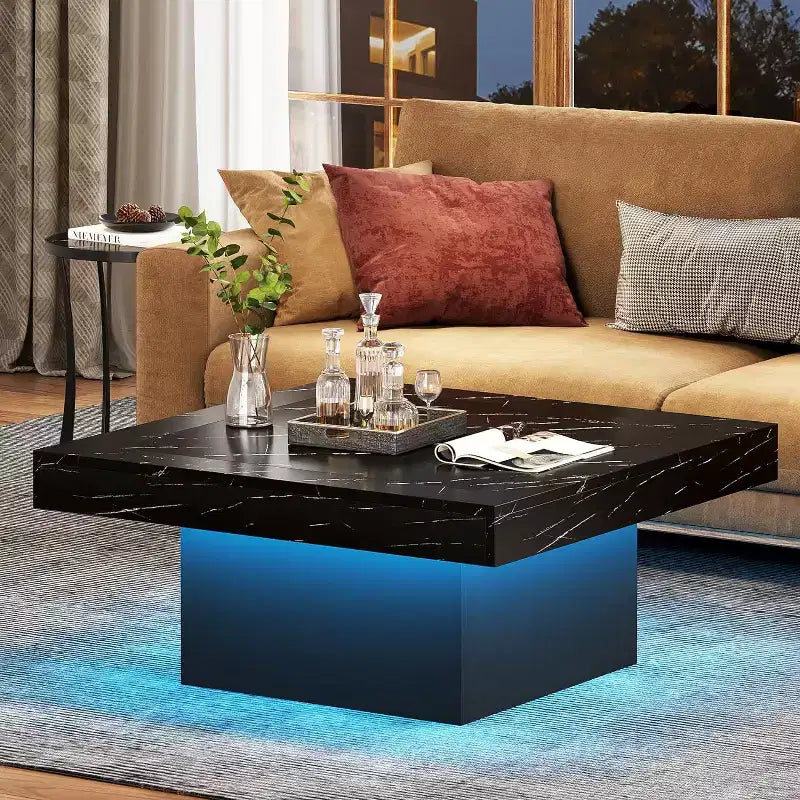 Tavolino da caffè quadrato Lantine Farmhouse con LED, in legno ingegnerizzato